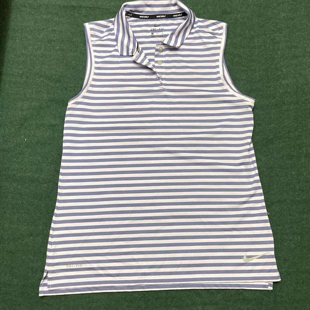 Nike Sleeveless Polo in Blue and White Stripes